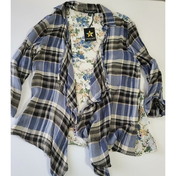 NWT Living Doll Open Front Cardigan Women's Size Large Floral Plaid - Picture 4 of 10